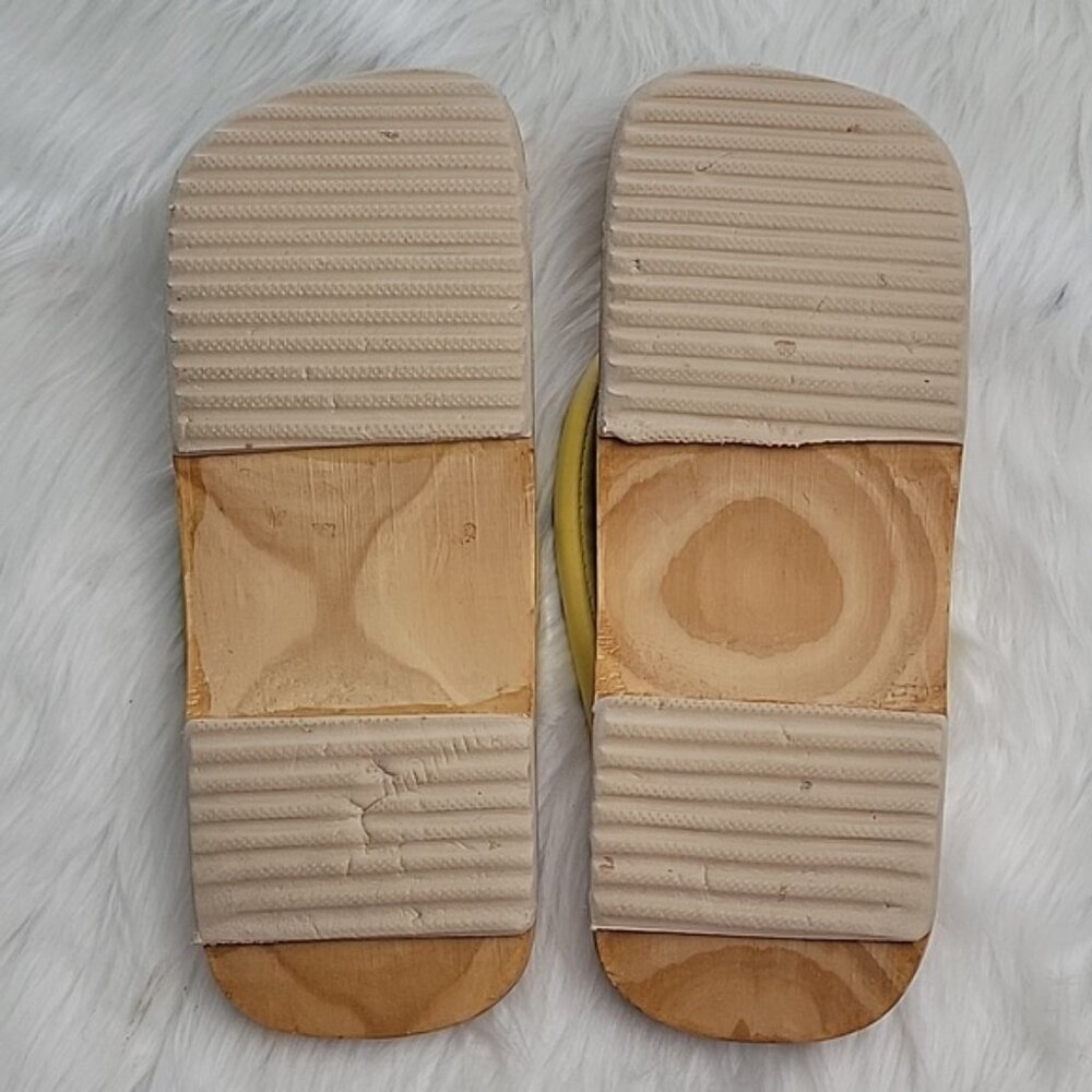 ZUBAO Geisha Japanese Style Wood Open Toe Slip On Yellow Thong Flip Flop Sandals - Picture 11 of 16